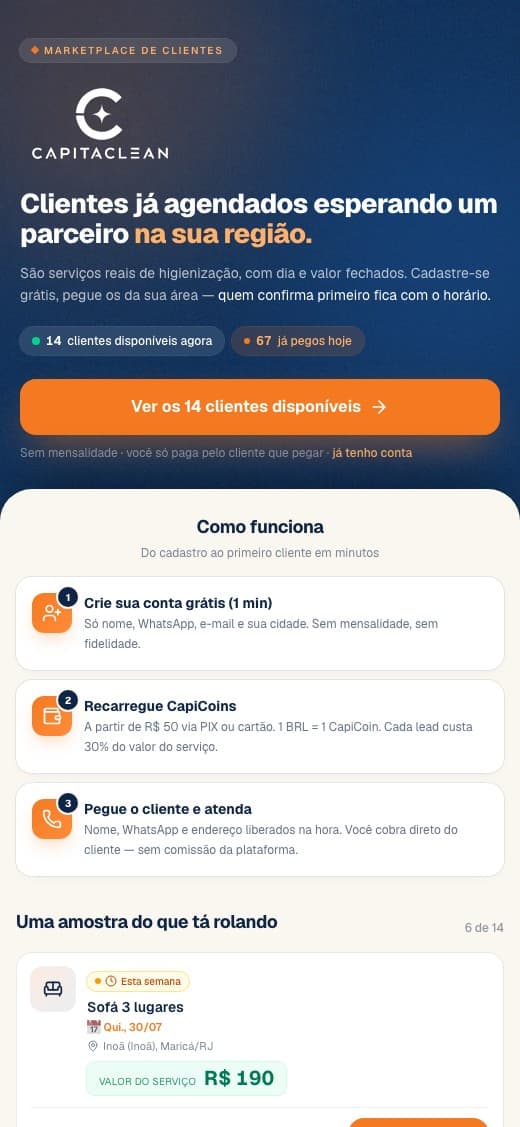 Tela inicial do app mostrando quantos clientes estão disponíveis agora